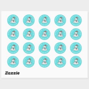 Snowman With Custom Name   Christmas Turquoise Classic Round Sticker