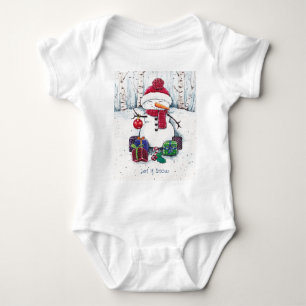 Snowman With Gifts In Watercolor   Baby Bodysuit