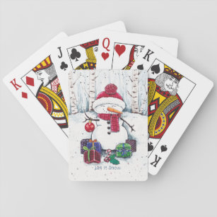 Snowman With Gifts In Watercolor  Playing Cards