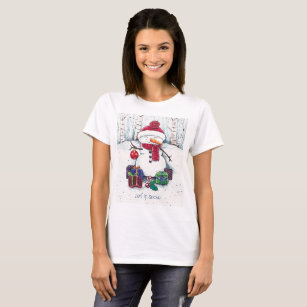 Snowman With Gifts In Watercolor  T-Shirt