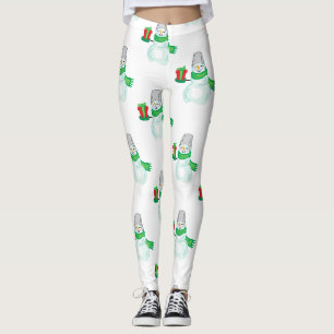 Snowman With Green Scarf Red Gift Leggings