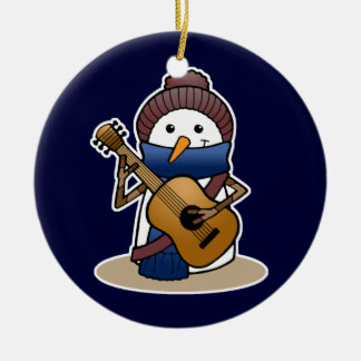 Snowman with Guitar Ceramic Ornament