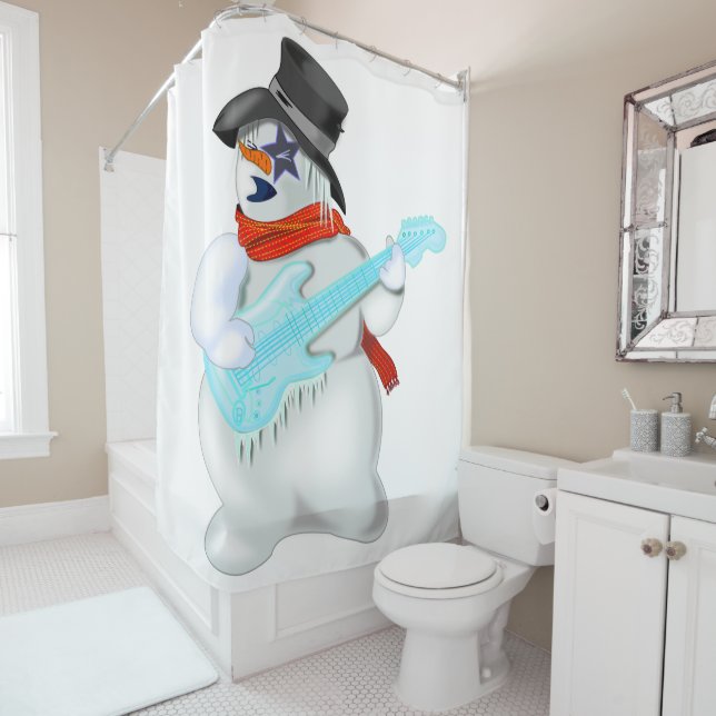 Snowman with Guitar Funny Shower Curtain (In Situ)