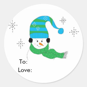 Snowman With Hat and Scarf Classic Round Sticker