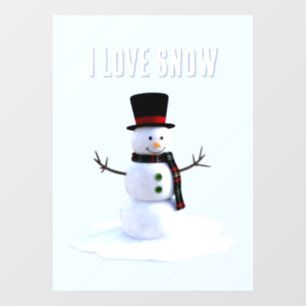 Snowman with hat and scarf. I Love Snow