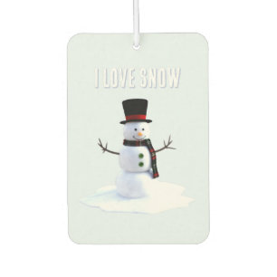Snowman with hat and scarf. I Love Snow Car Air Freshener