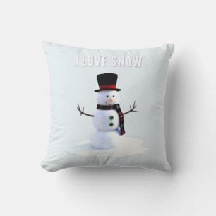 Snowman with hat and scarf. I Love Snow Cushion