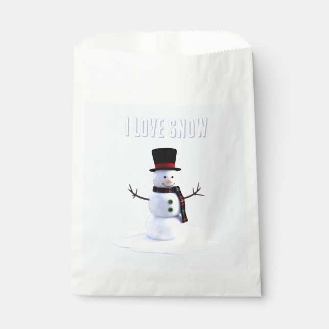 Snowman with hat and scarf. I Love Snow Favour Bag (Front)