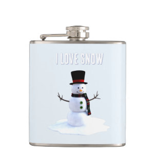 Snowman with hat and scarf. I Love Snow Hip Flask