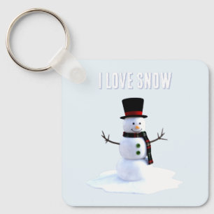 Snowman with hat and scarf. I Love Snow Key Ring