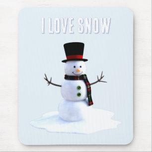 Snowman with hat and scarf. I Love Snow Mouse Pad