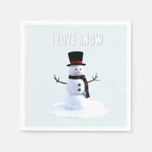 Snowman with hat and scarf. I Love Snow Napkin
