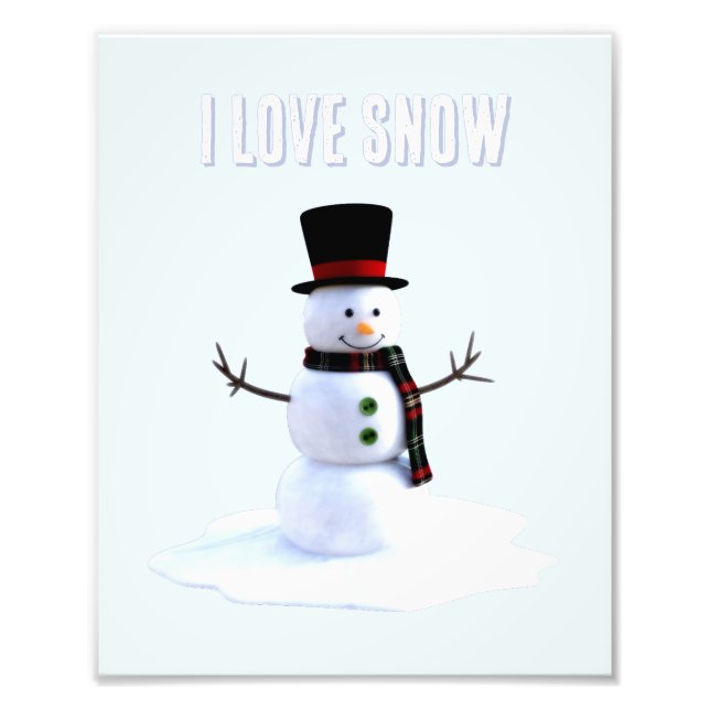 Snowman with hat and scarf. I Love Snow Photo Print (Front)