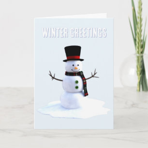 Snowman with hat and scarf. Winter Greetings Card