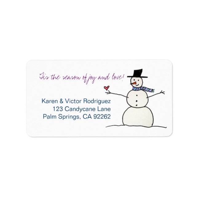 Snowman with Heart, address labels (Front)