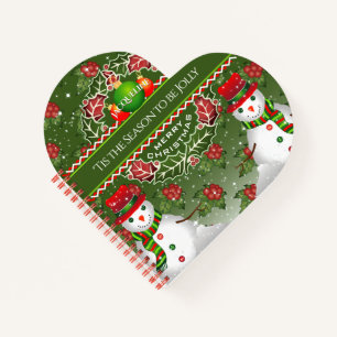 Snowman with Holly Berries and YOUR NAME on GREEN Notebook