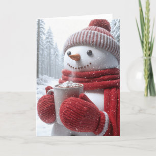 Snowman With Hot Chocolate and Snowflakes Card