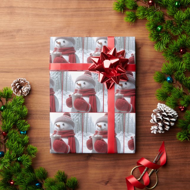 Snowman With Hot Chocolate Wrapping Paper (Holiday Gift)