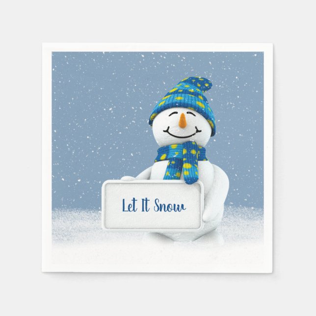 Snowman with Let It Snow Sign Napkin (Front)