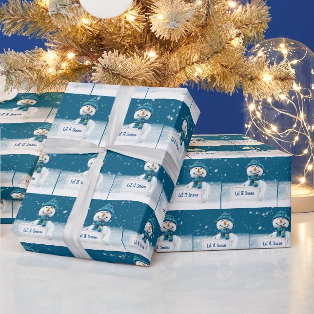Snowman with LET IT SNOW Sign Wrapping Paper (Holidays)