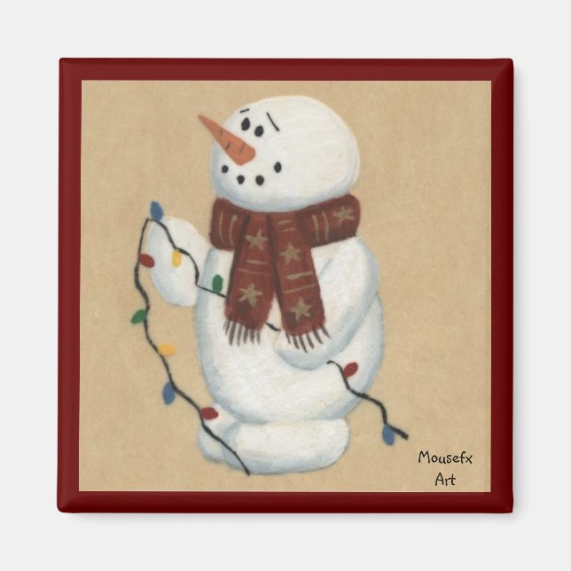 Snowman With Lights Magnet (Front)