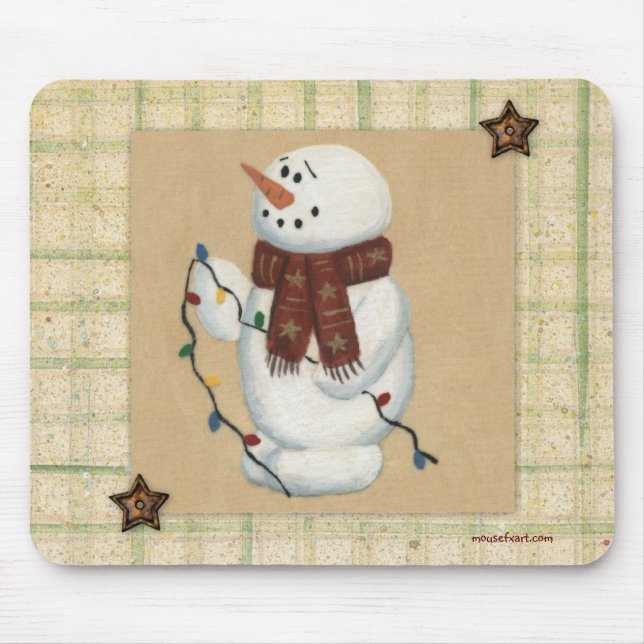 Snowman With Lights Mousepad (Front)