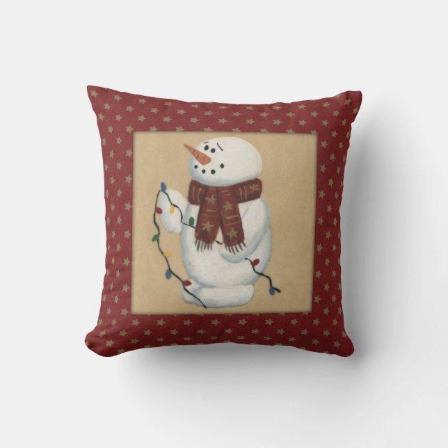 Snowman With Lights Pillow (Front)