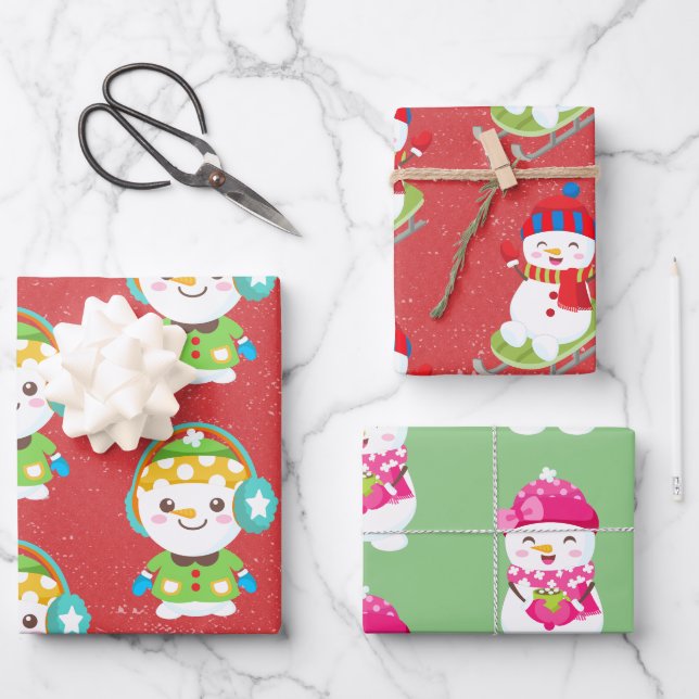 Snowman with Matching Back  Wrapping Paper Sheet (Front)
