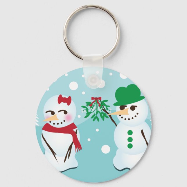 Snowman with Mistletoe Wanting a Kiss Key Ring (Front)