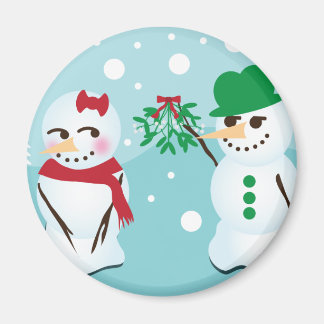 Snowman with Mistletoe Wanting a Kiss Magnet