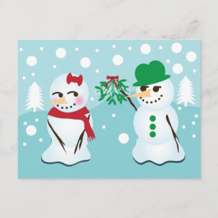 Snowman with Mistletoe Wanting a Kiss Postcard