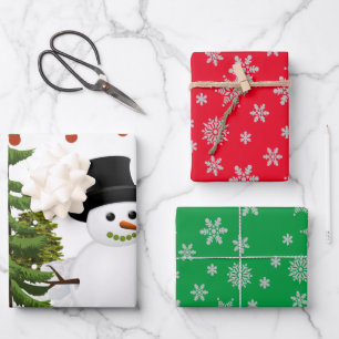 Snowman with Multi-colour Snowflake Wrapping Paper Sheet