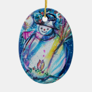 SNOWMAN WITH OWL CERAMIC TREE DECORATION