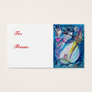 SNOWMAN WITH OWL ,gift tag