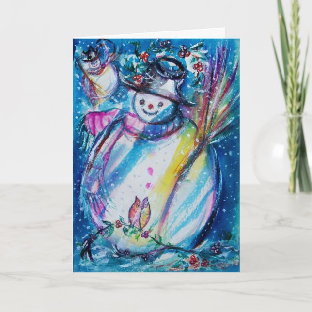SNOWMAN WITH OWL HOLIDAY CARD (Front)