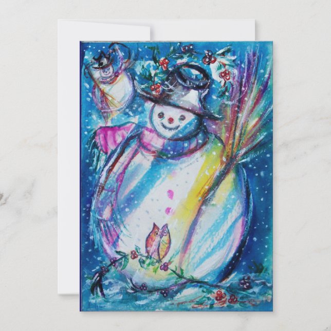 SNOWMAN WITH OWL , New Year's Eve Party Invitation (Front)