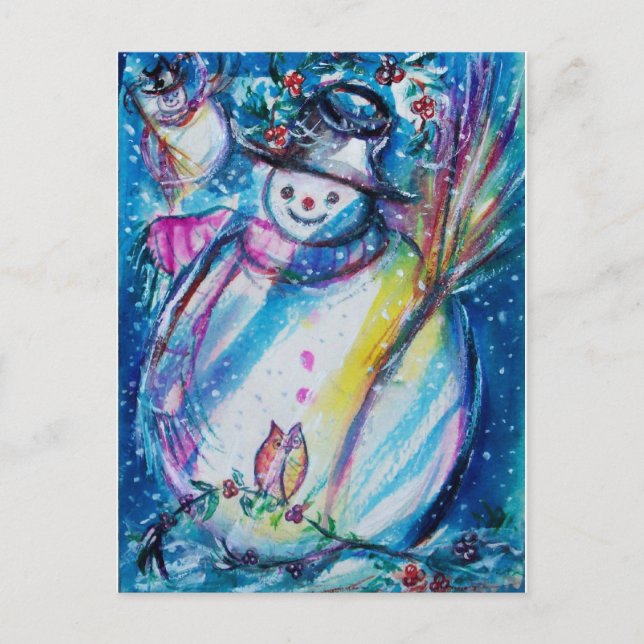 SNOWMAN WITH OWL POSTCARD (Front)