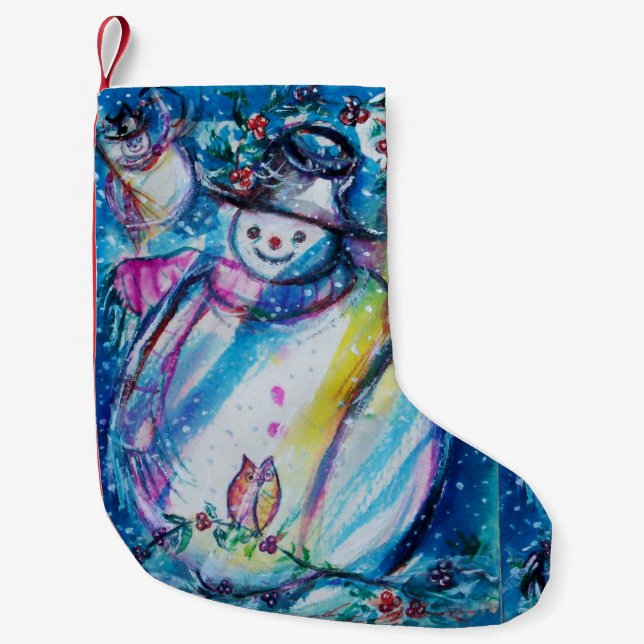 SNOWMAN WITH OWL SMALL CHRISTMAS STOCKING (Front)