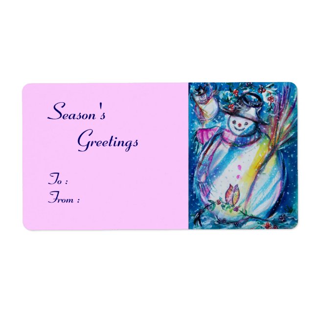 SNOWMAN WITH OWL , white blue pink (Front)