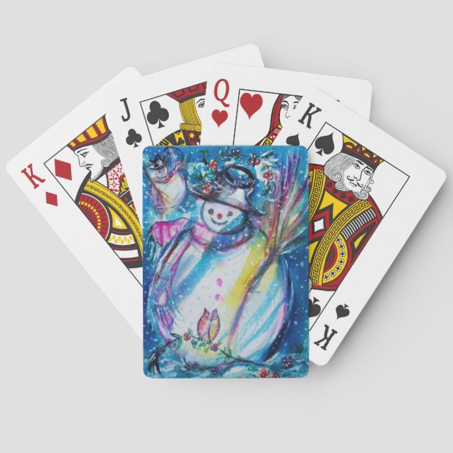 SNOWMAN WITH OWL , Winter Fun Playing Cards (Back)
