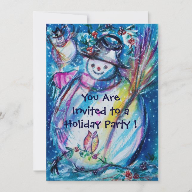 SNOWMAN WITH OWL WINTER HOLIDAY PARTY INVITATION (Front)