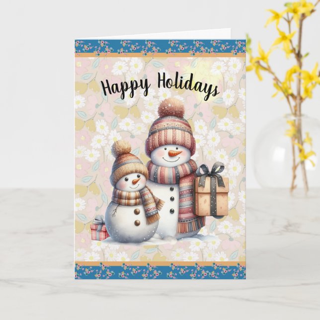 Snowman with Packages Card (Yellow Flower)