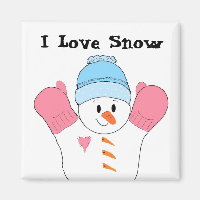 Snowman with Pink Mittens Magnet (Front)