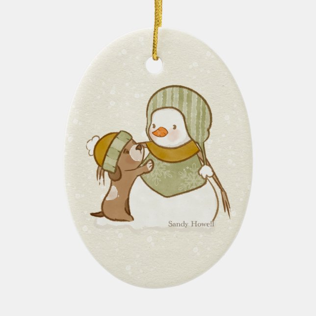 Snowman with Pup Ornament (Front)