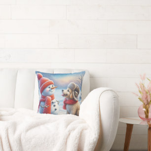 Snowman With Puppy Cushion
