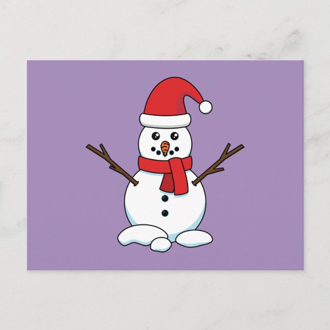 Snowman with Red Bonnet and Scarf Holiday Postcard (Front)