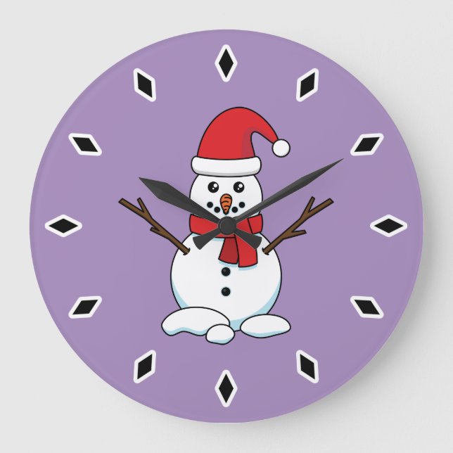Snowman with Red Bonnet and Scarf Large Clock (Front)