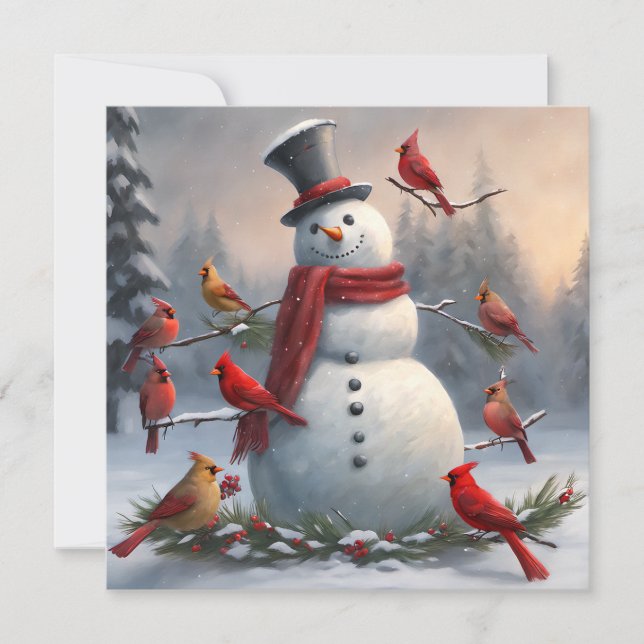 Snowman with Red Cardinals Snowy  (Front)