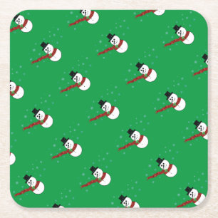 Snowman with Red Scarf Beverage Square Paper Coaster