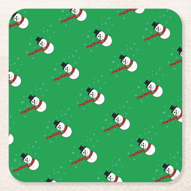 Snowman with Red Scarf Beverage Square Paper Coaster (Front)